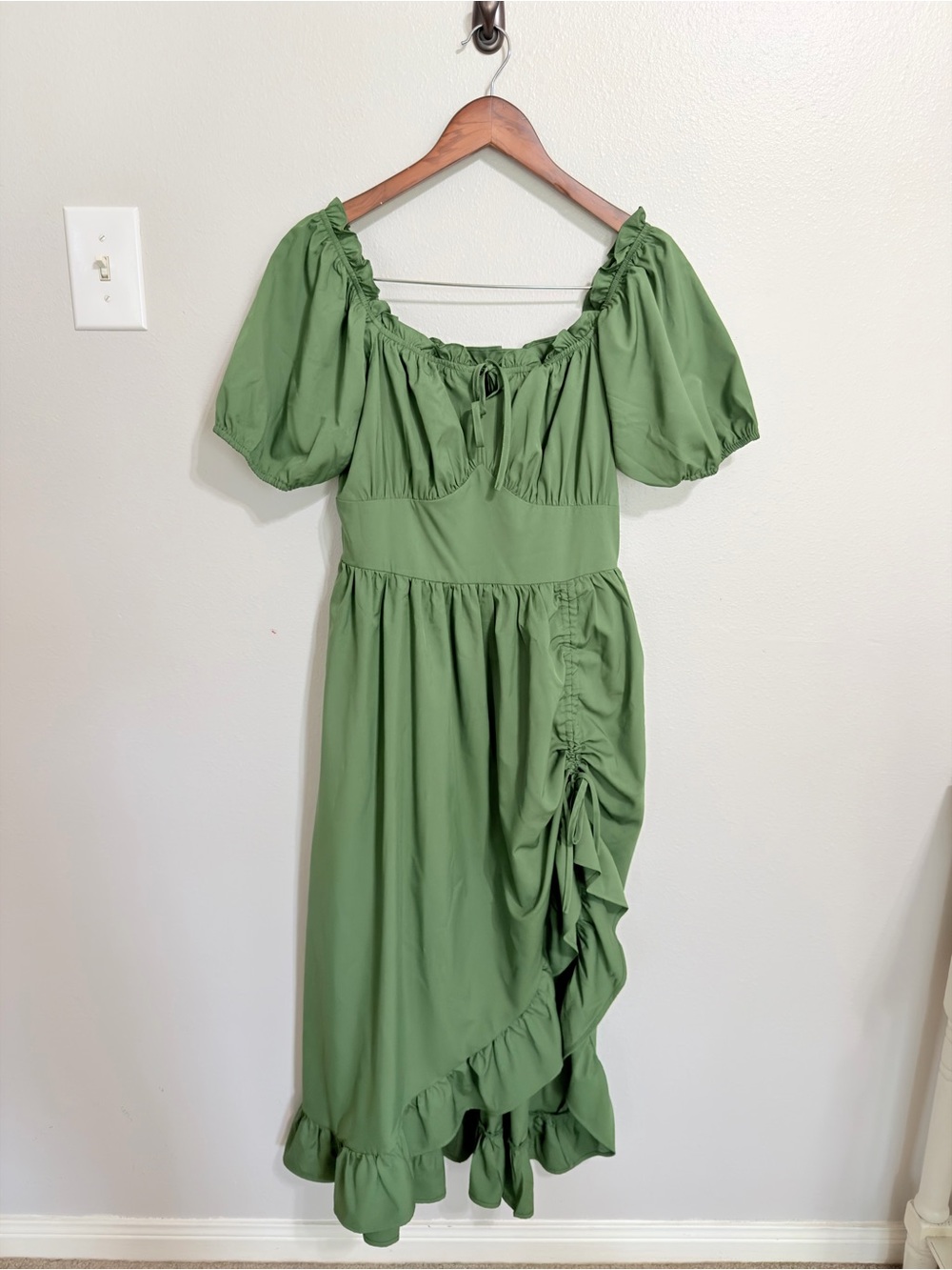 Scarlet Darkness Victorian Drawstring Midi Dress Sage Green Cottagecore